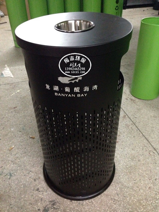 地產室內烤漆鋼制垃圾桶